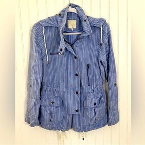 Joie Blue and White Striped Hooded Jacket Small